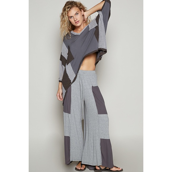 POL Gray Wide Leg Pants | Two Tone Ribbed Knit Lounge Trousers - Picture 7 of 9